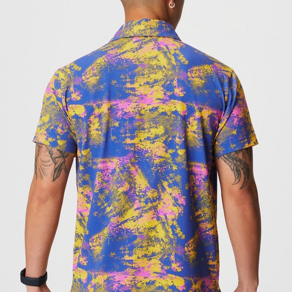 SIZE M | Men's Multicolor Abstract Print Shirt Golf Shirt - Picture 2 of 9